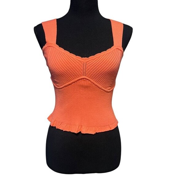 ONE GREY DAY SWEETHEART NECKLINE TANK TOP CORAL COLOR, Y2K PREPPY BEACH RESORT - Picture 2 of 8